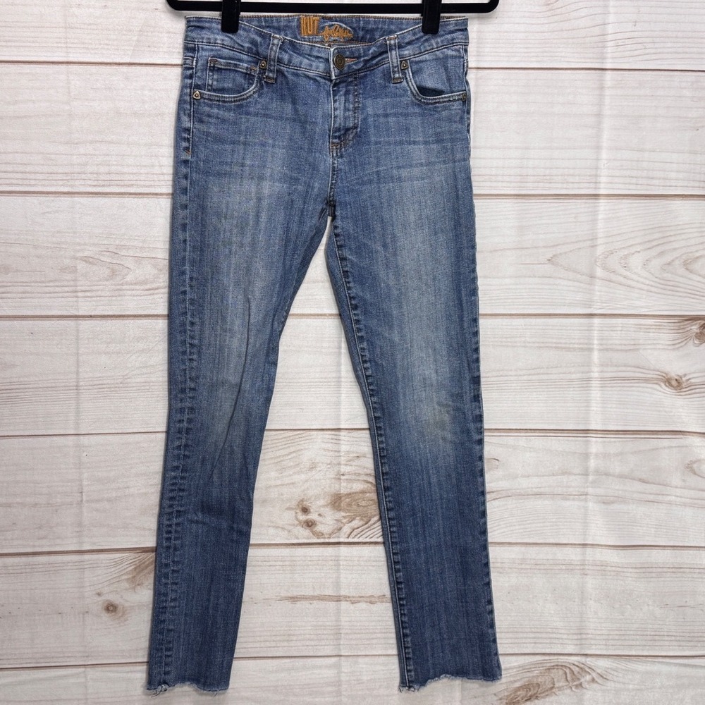 Kut from the Kloth Skinny Jeans Medium Wash Raw Hem Blue Denim Size 4